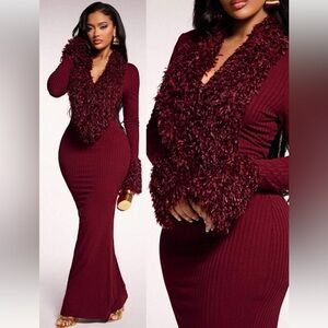 Elegant Burgundy Long Sleeve Dress